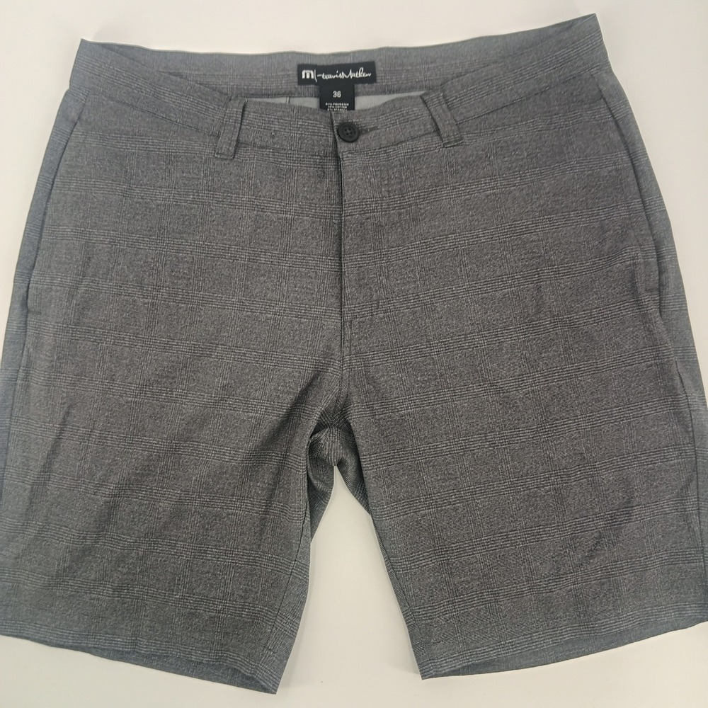 TravisMathew Mens Grey Glen Plaid Golf Shorts Stretch Performance Size 36